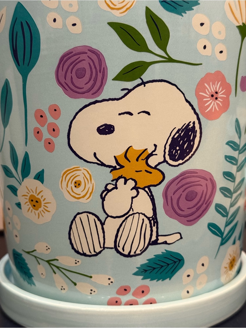 Peanuts nwt Light Blue Snoopy & Woodstock Floral Planter - Picture 2 of 2